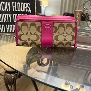 Coach Fuchsia and Tan Signature Wallet